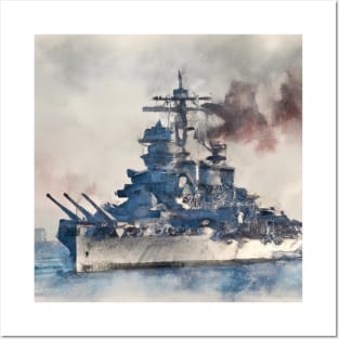 World War II Battleship Watercolor Posters and Art